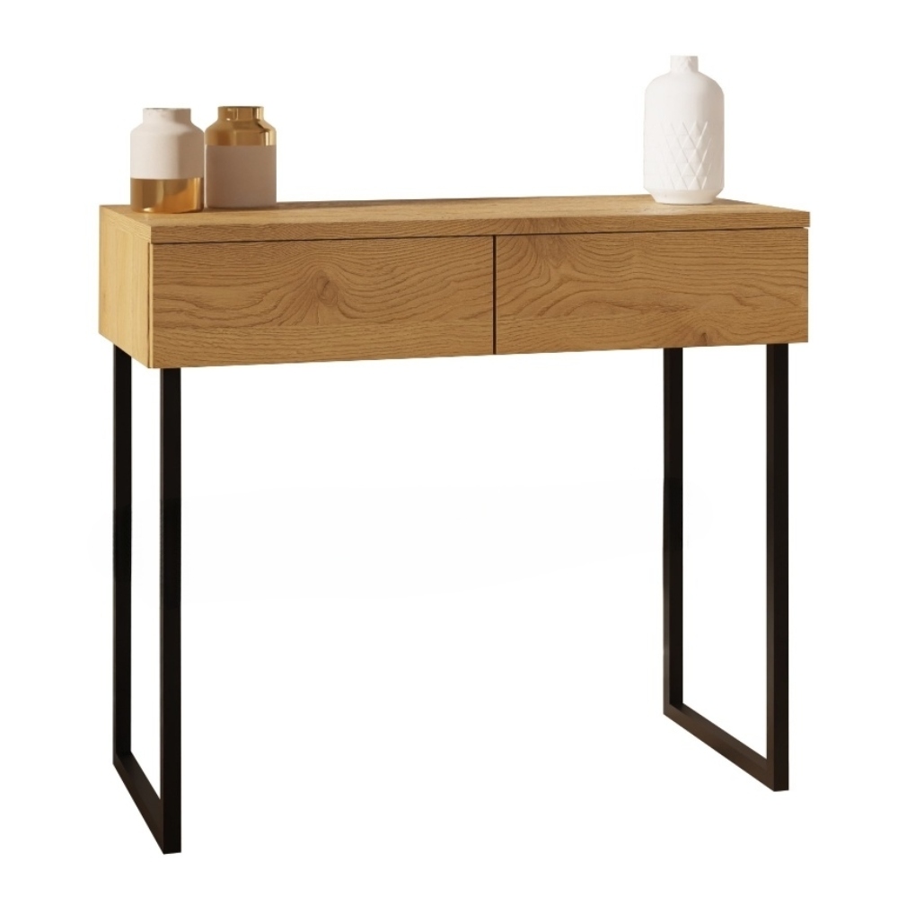 Toaletní Stolek, komoda na nožkách se dvěma zásuvkami, solární dub, šířka 100 cm