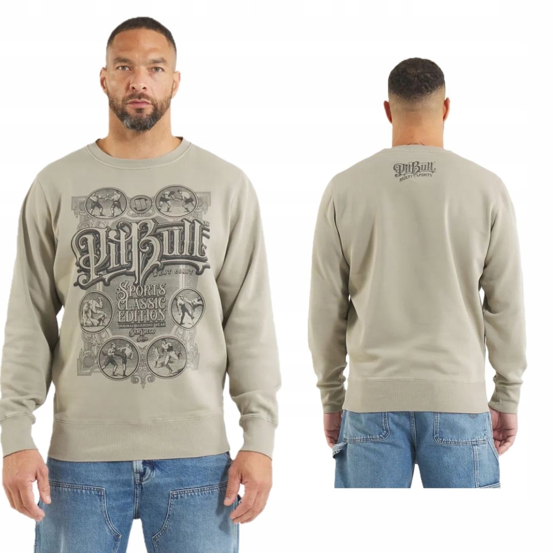 Pitbull West Coast Pánská Mikina Bez Kapuce Multisport Šedá Olivová L