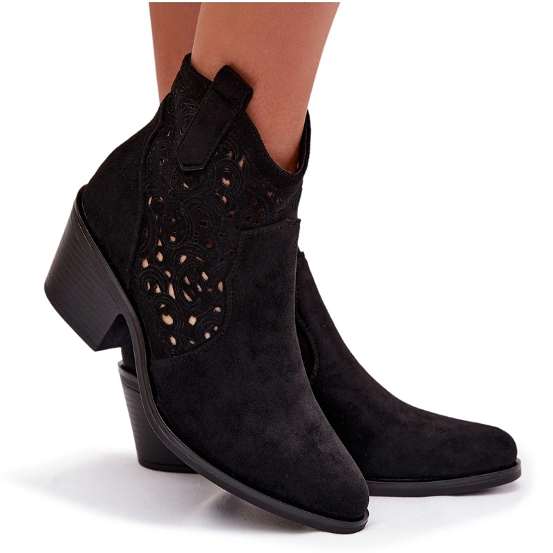 Kotníkové Boty Kovbojské Boty Eko Semišové Ažurové S.barski HY61-8012 Černé 41