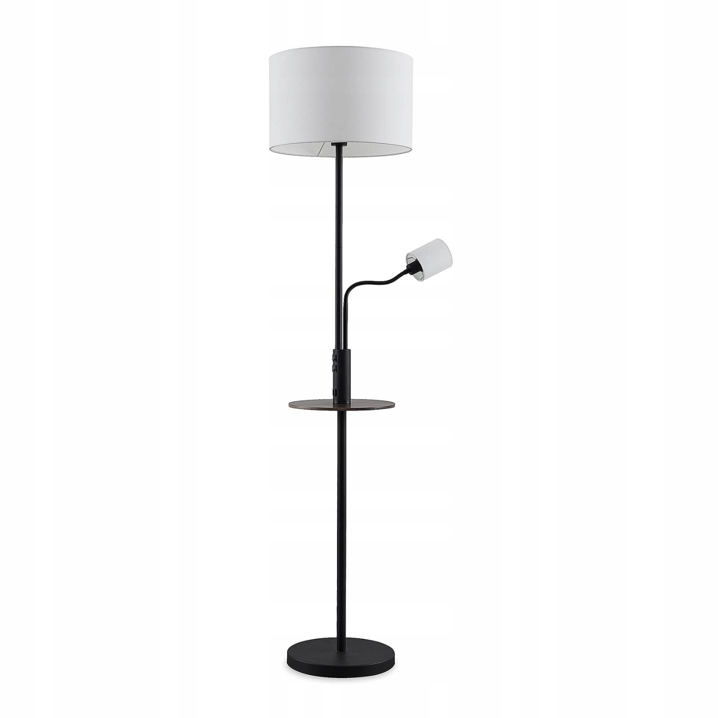 Lindby Lampa podłogowa Aovan, czarna, półka, port Usb