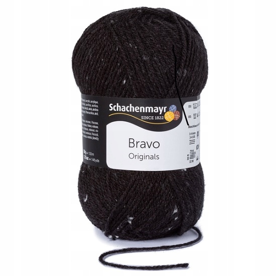 Włóczka Schachenmayr Bravo Tweed 8375 Czarny z Białymi Akcentami
