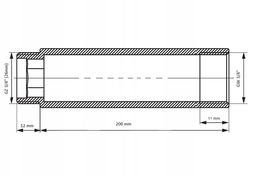 PRZEDŁUŻKA 3/4'' DO DESZCZOWNICY 20cm CZARNY MAT Kolor czarny