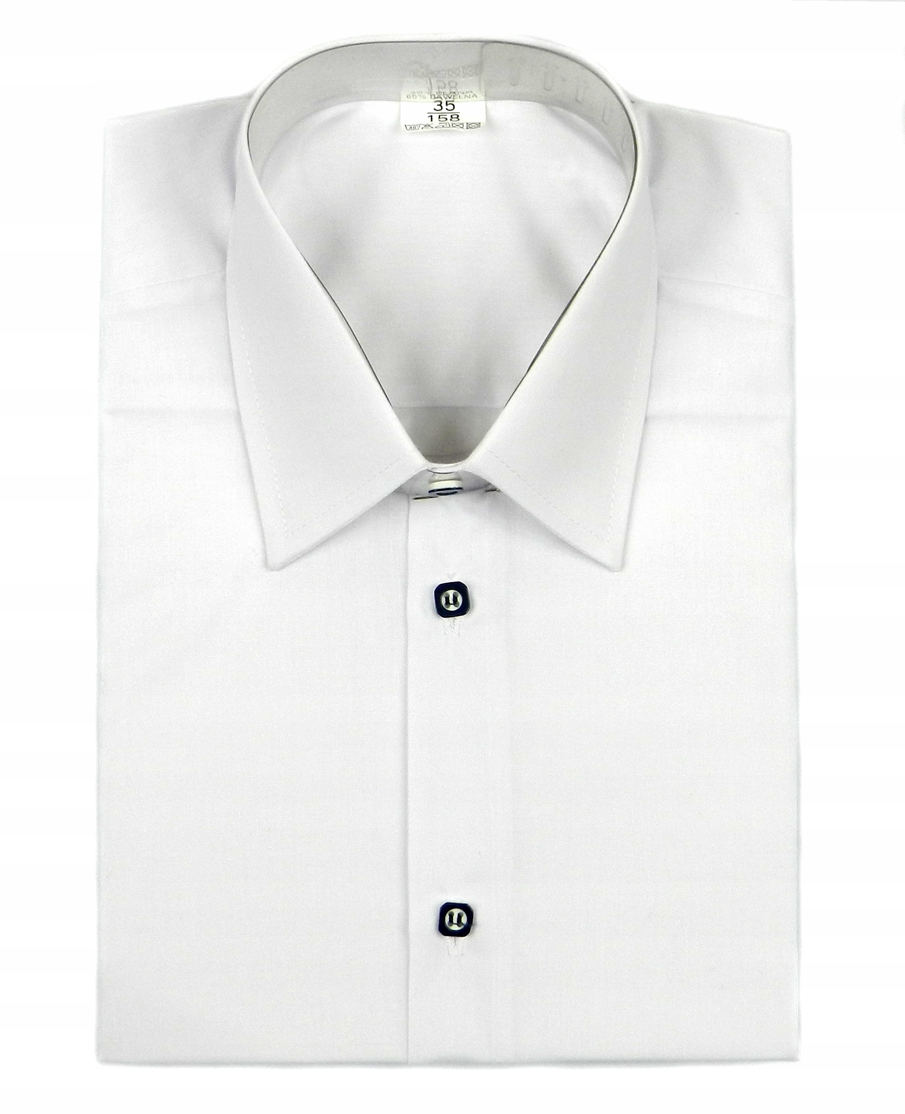 ELEGANCKA KOSZULA CHŁOPIĘCA BIAŁA Z DŁ. RĘKAWEM R.152 GRANATOWY GUZIK