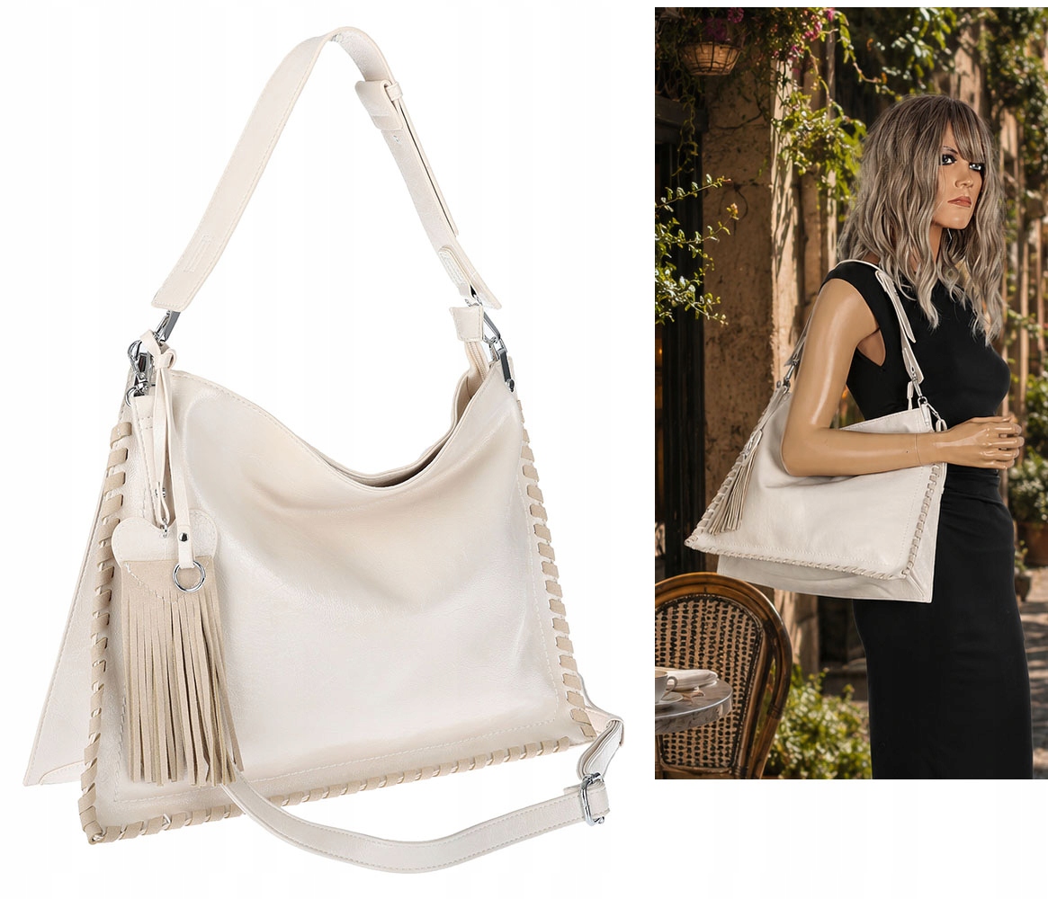 Dámská kabelka shopper taška přes rameno s střapci velká módní boho MC687 Béžová