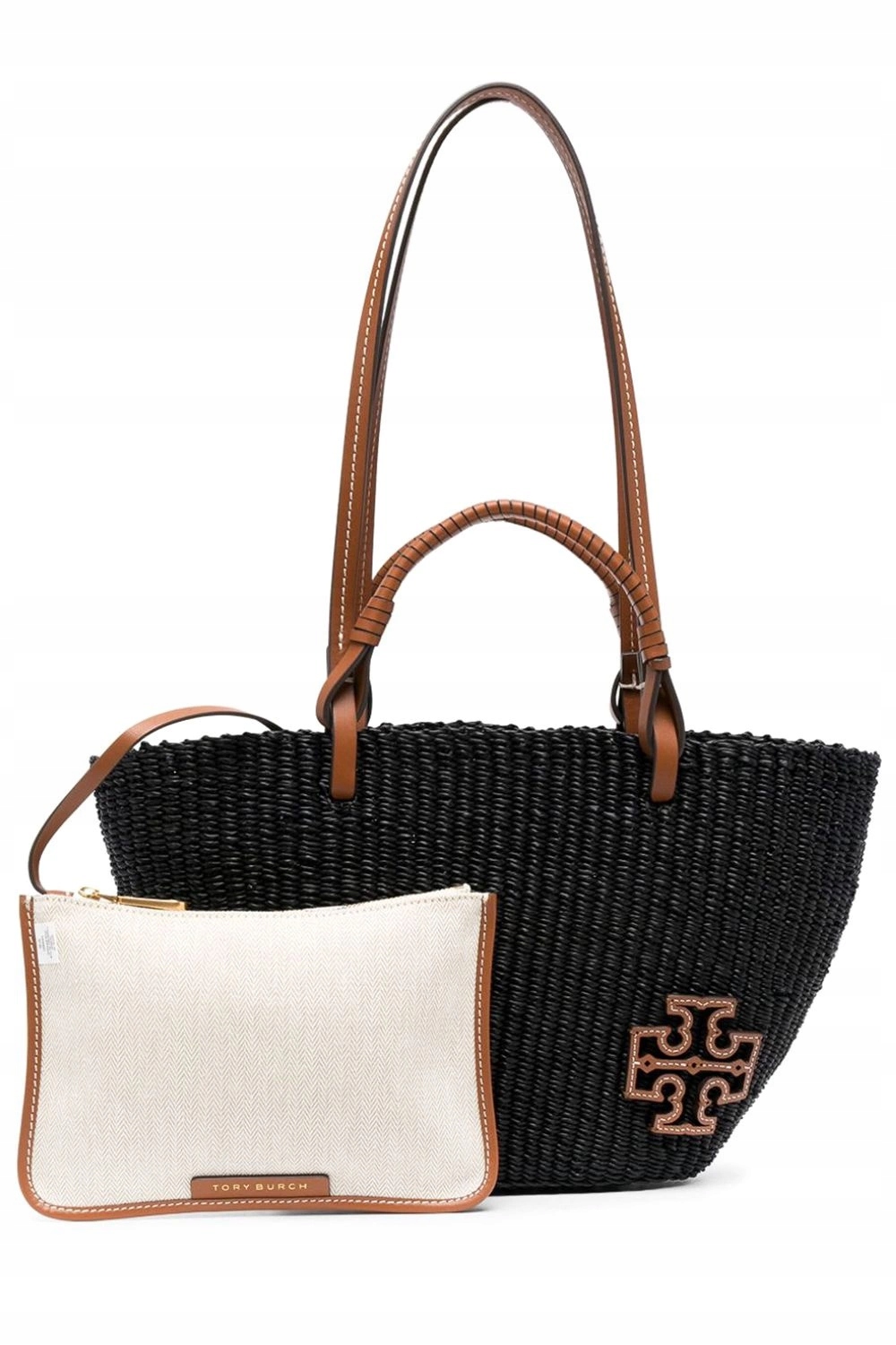 Kabelka Tory Burch Ella Straw Small Basket Tote černá slaměná přírodní
