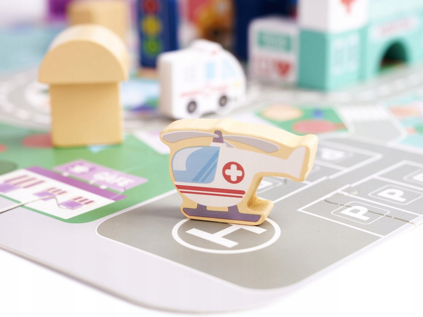 KLOCKI DREWNIANE EDUKACYJNE MIASTO PUZZLE 100EL. Materiał drewno