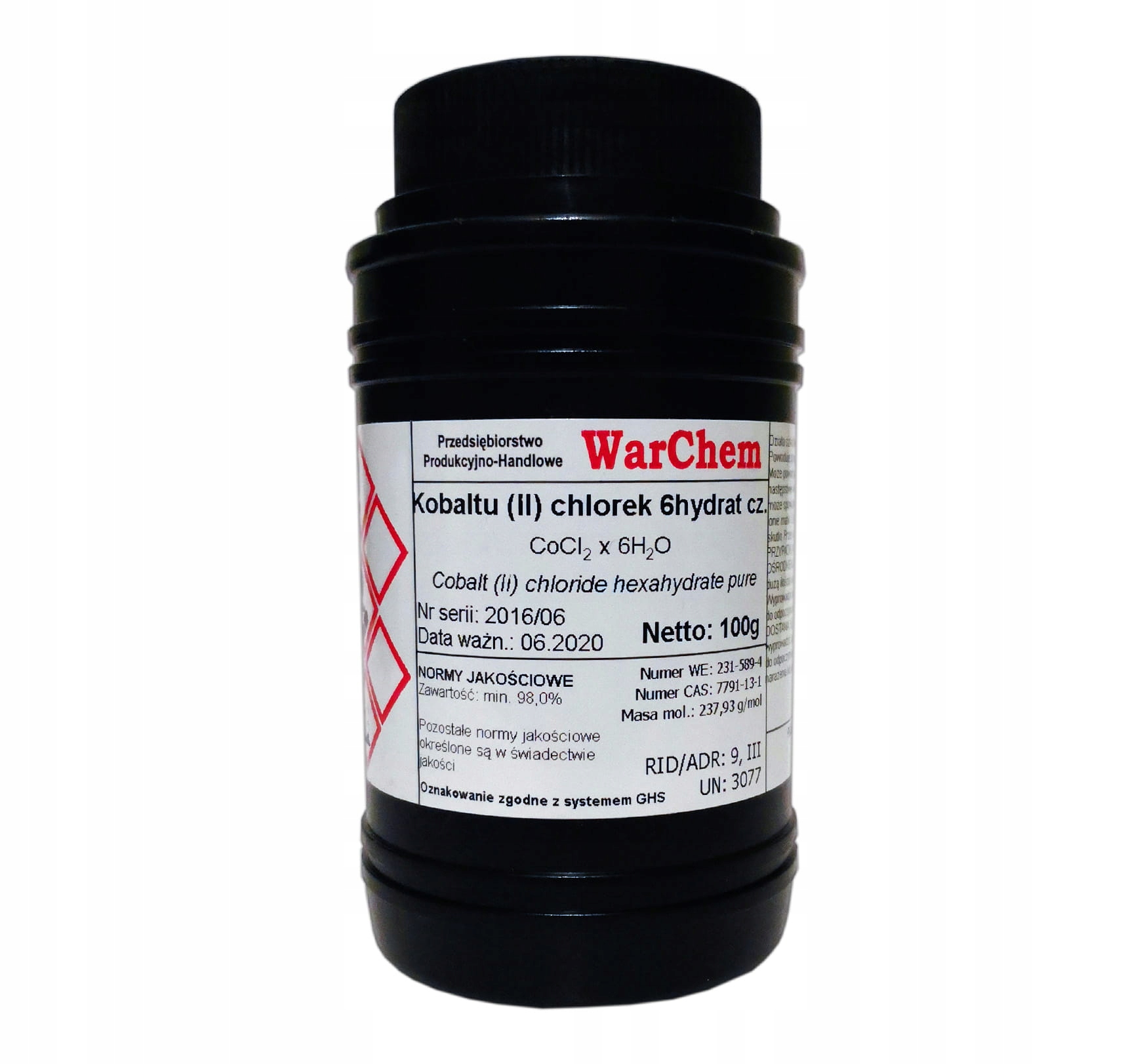

Chlorek Kobaltu (II) 6hydrat czysty 100g