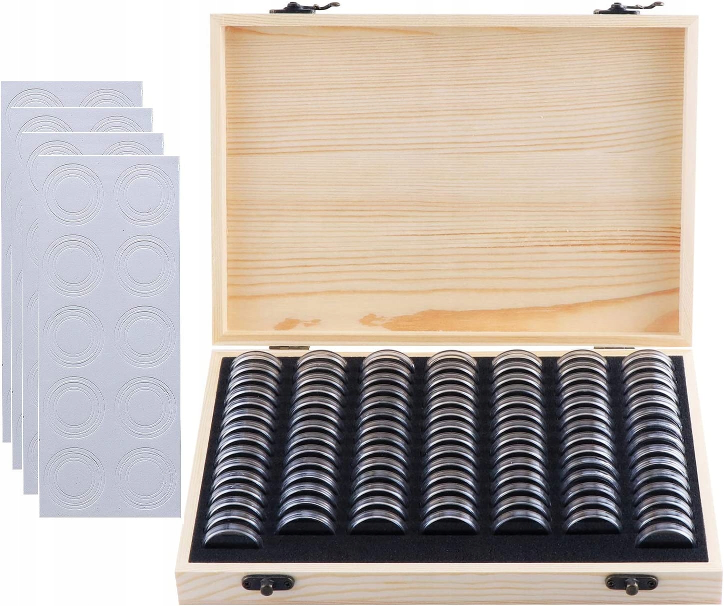 Dřevěná Krabička Zásobník Na Mince Kapsle x100