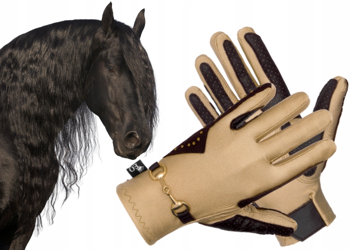 Jezdecké rukavice Equestrian Queen Trangan zirkony zlaté/hnědé M