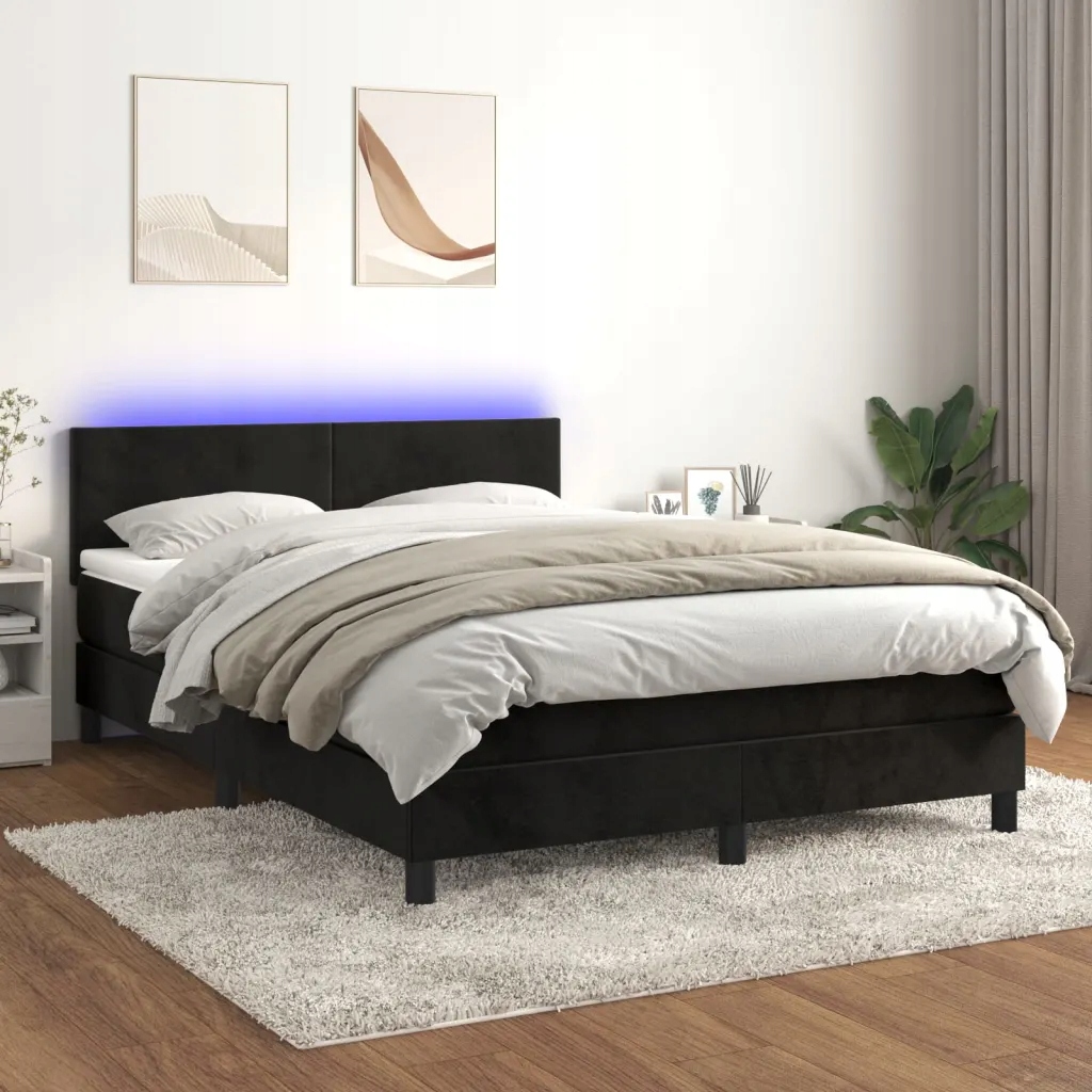 vidaXL Box spring postel s matrací a Led černá 140x190 cm samet