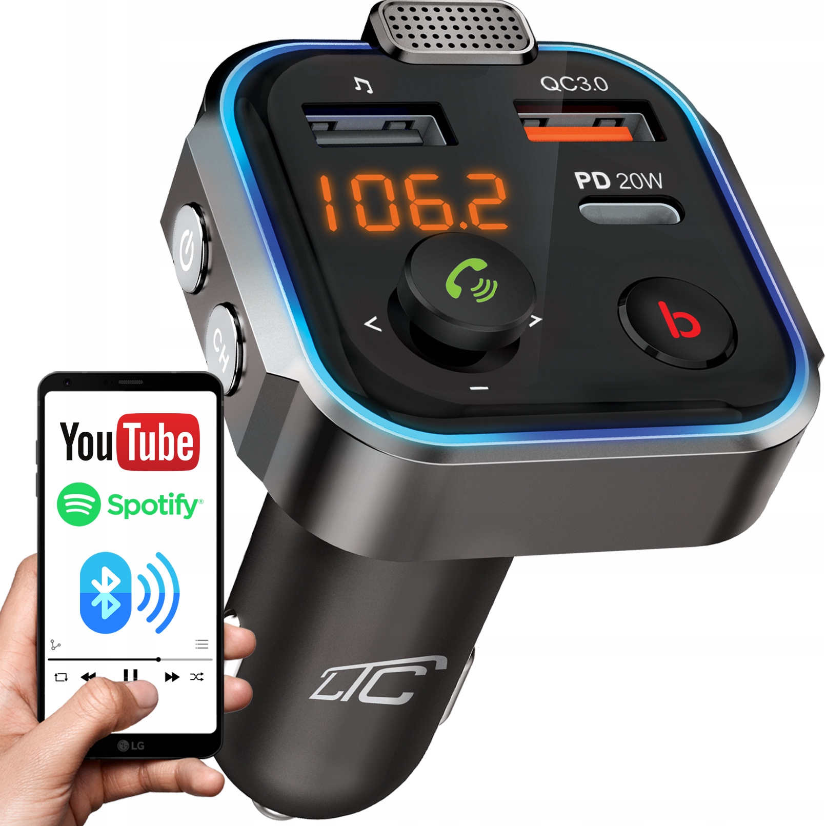 

Transmiter Fm Bluetooth Szybka Ładowarka Qc Usb Pd