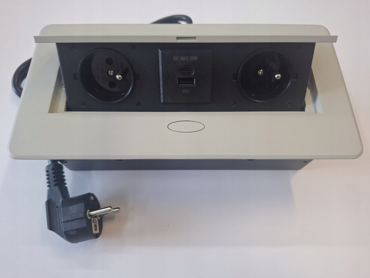 Zápustkový nábytkový predlžovací stolík 2x230V+2USB kašmír