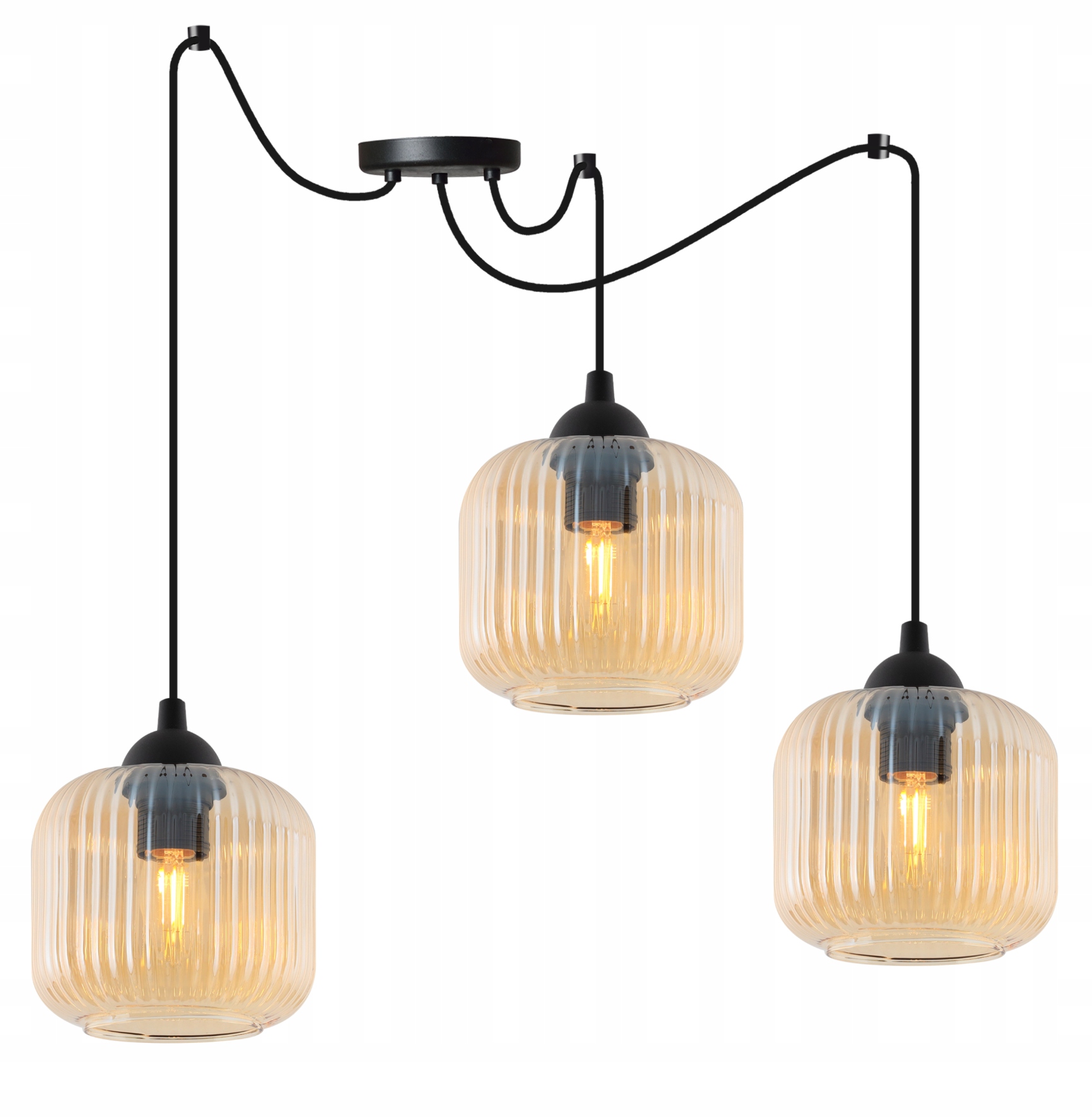 Lampa Sufitowa Wisząca Żyrandol Pająk Ryflowane Klosze Loft Glamour 15CM