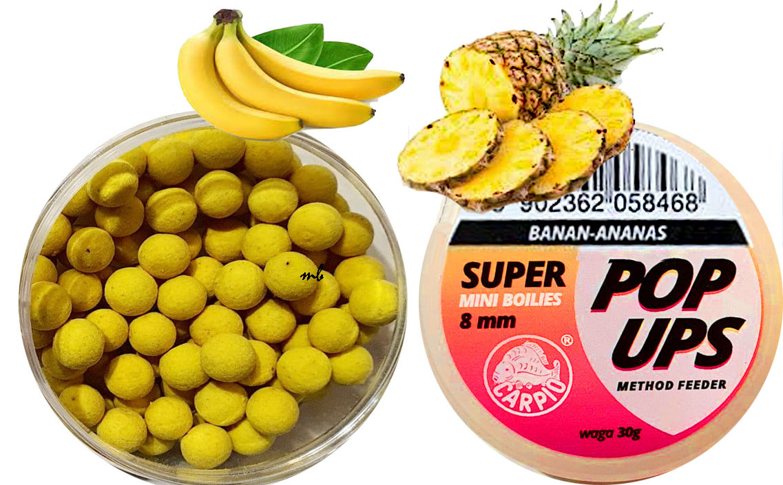 Kulki Proteinowe pływające Pop Ups Banan Ananas 9-10mm 30g WrocłaW