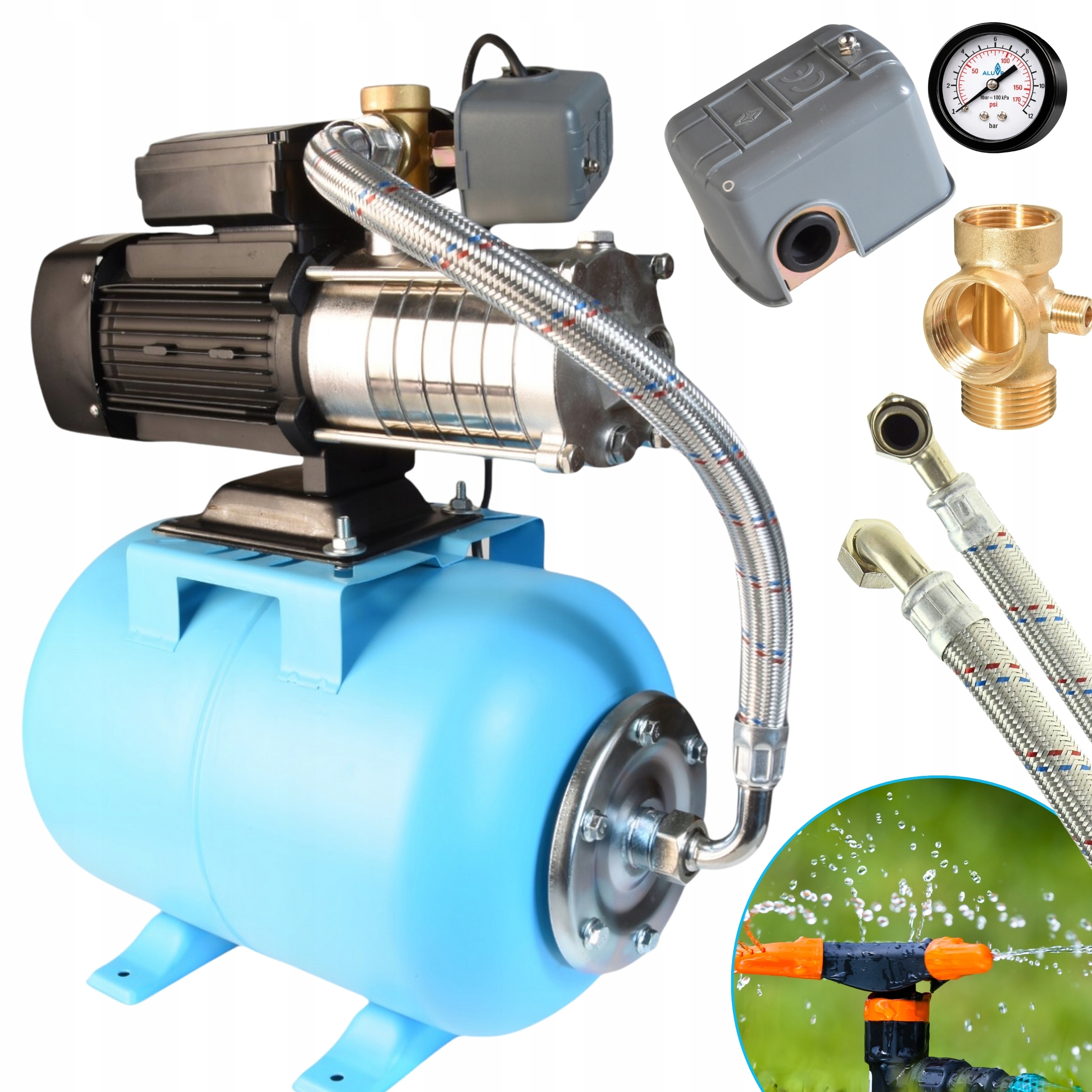 Hydrofor 24 L Čerpadlo Inox S Príslušenstvom 750 W 70 L/min Zavlažovanie Prémiová Kvalita