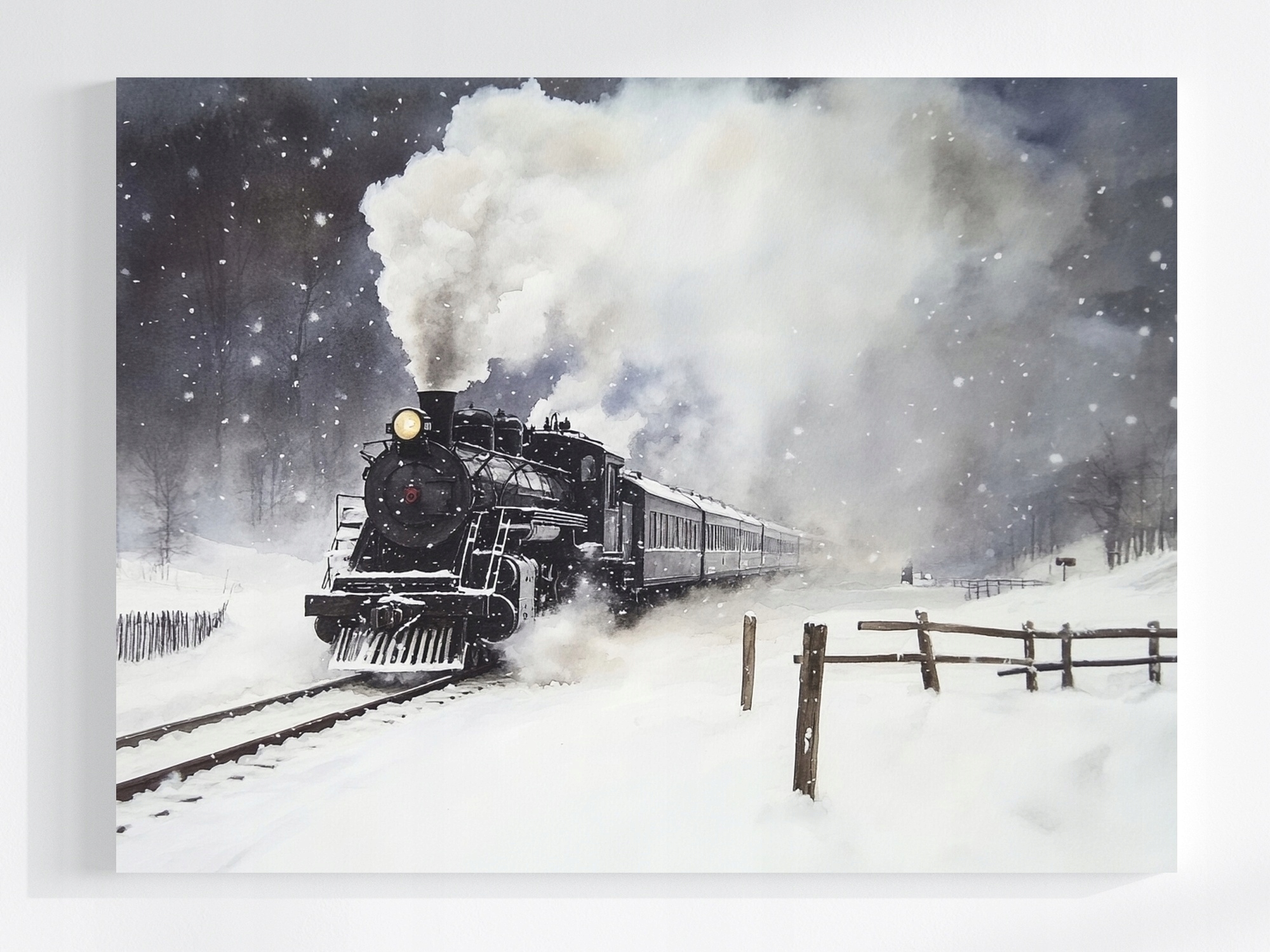 Obraz Na Plátně Canvas Parní Vlak Zima Sníh Retro Vintage 100x75
