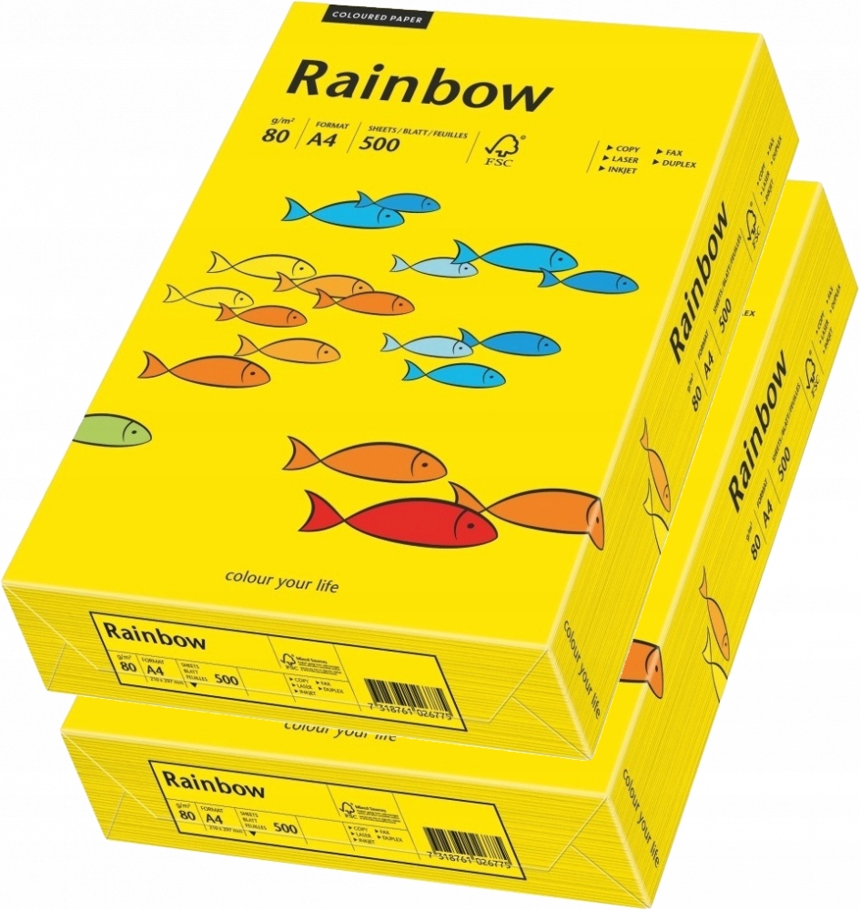 

Papier ksero Rainbow A4 80g 500 ark żółty x 2 szt