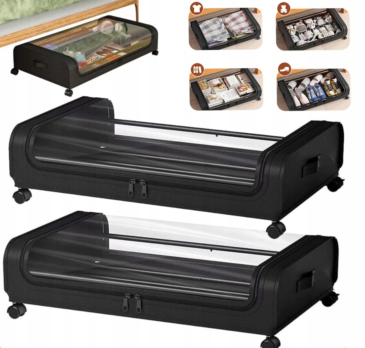 2 Organizér, Kontejner Na Kolečkách Pod Postel, Skříň, Černý