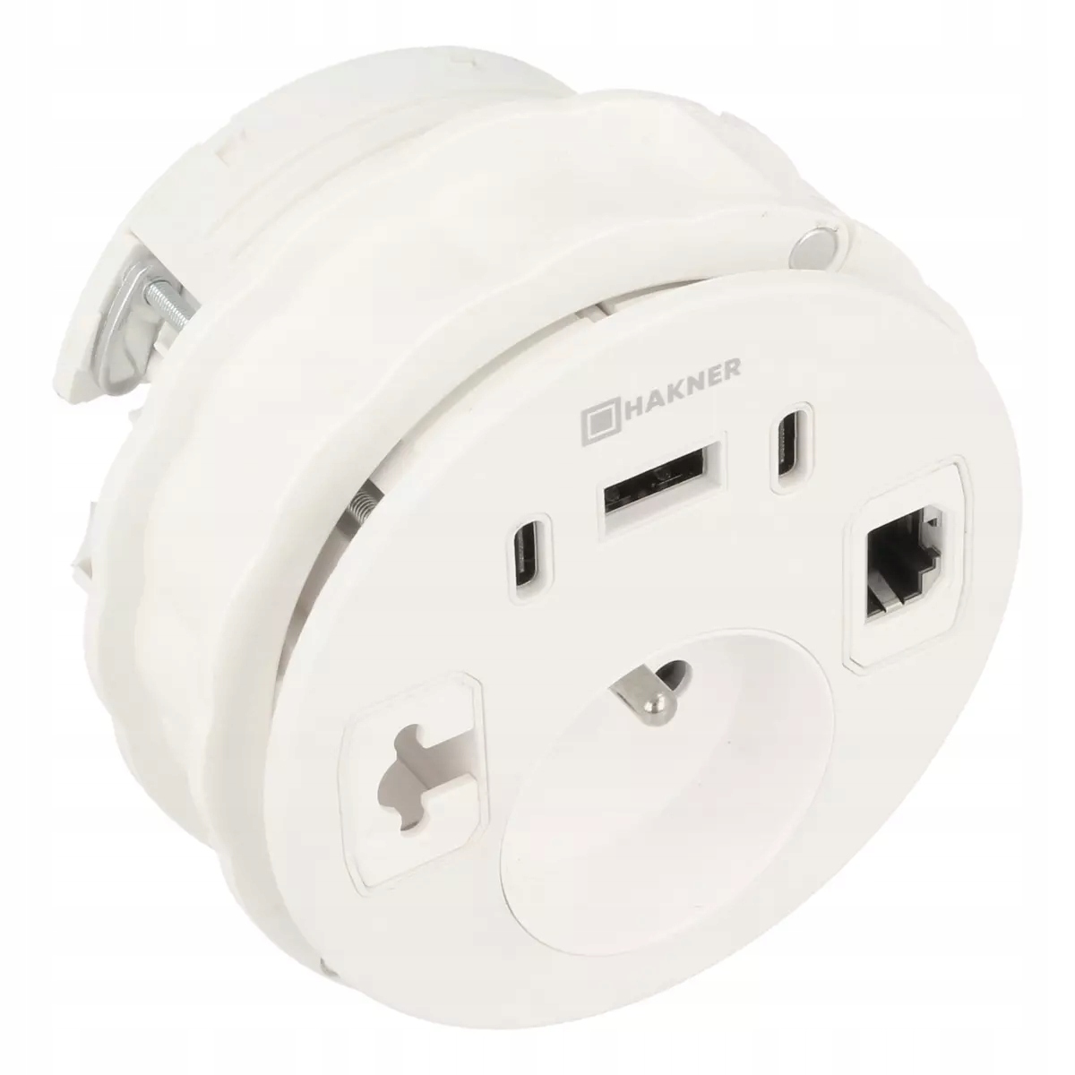 Mediaport Lumo 80 Hakner zásuvka na desku 1x230V Usb-a 2xUSB-C RJ45 bílá