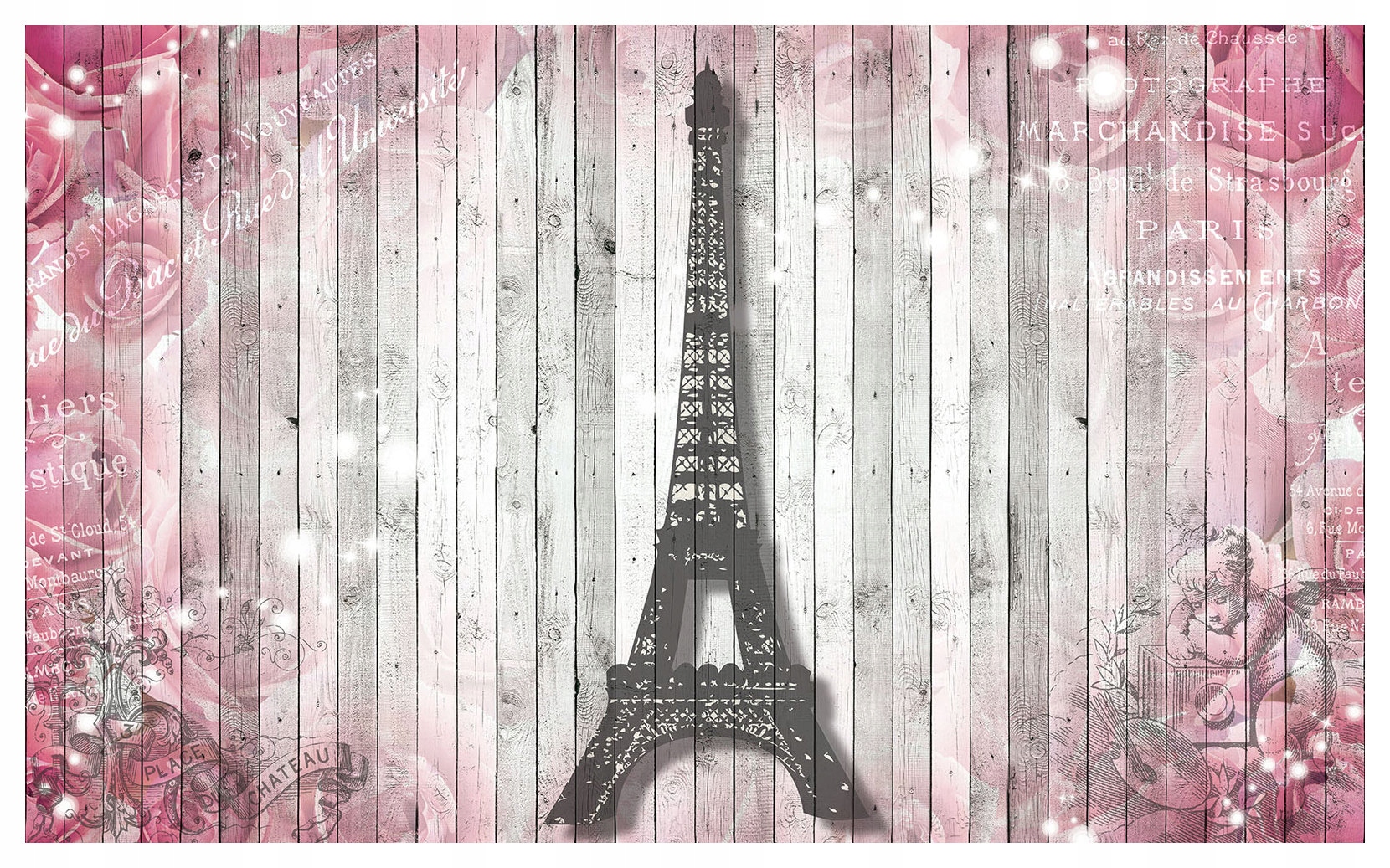 Fototapeta Paříž Eiffelova růžová vintage prkna Provence 254x184 lepidlo