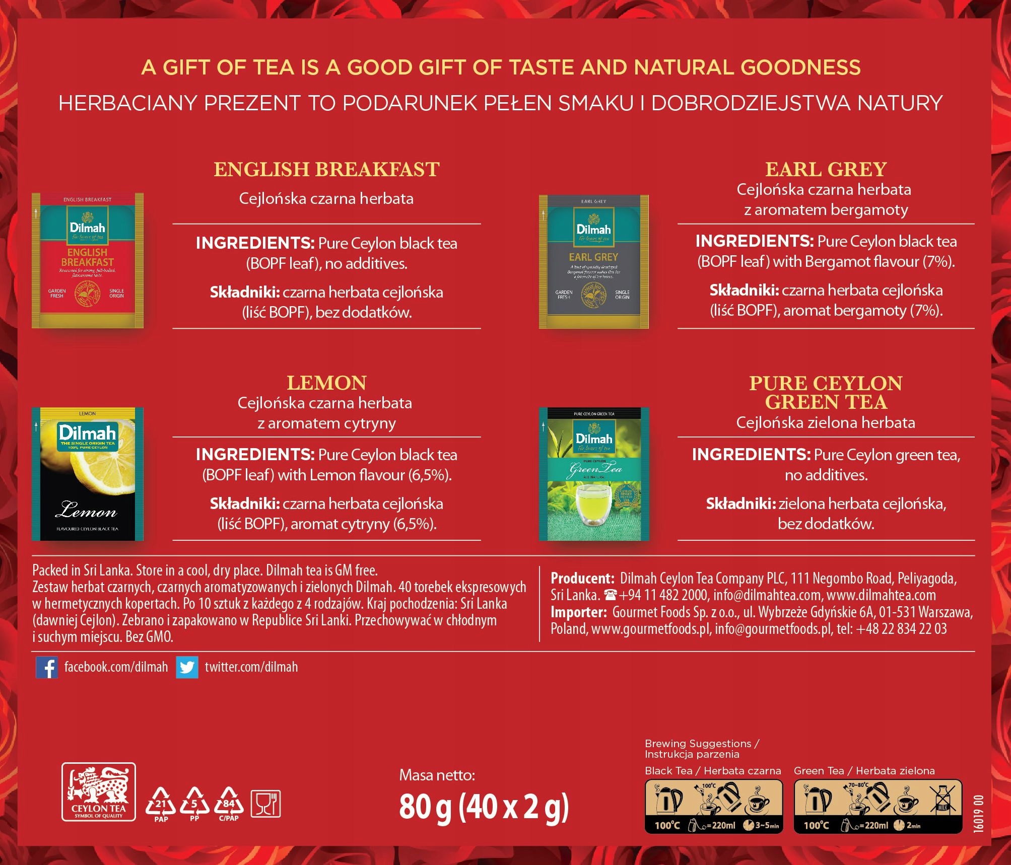 DILMAH ZESTAW HERBAT TEA SELECTION 4 MIX SMAKÓW Marka Dilmah