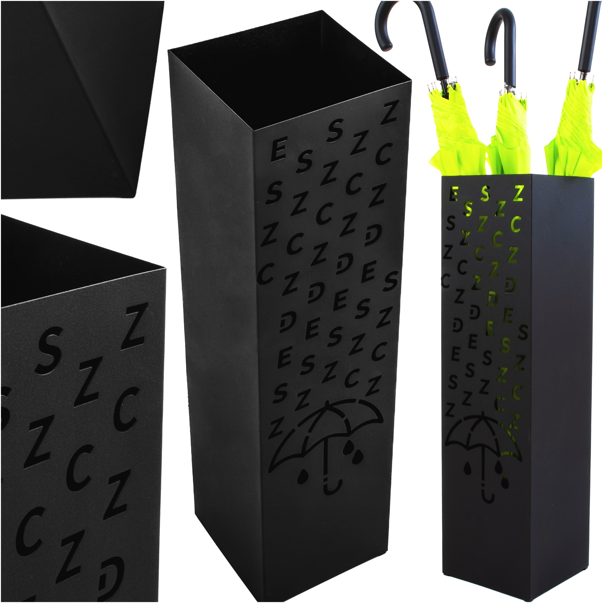 STOJAK NA PARASOL PARASOLE PARASOLNIK CZARNY METAL Z OCIEKACZEM DUŻY MOCNY