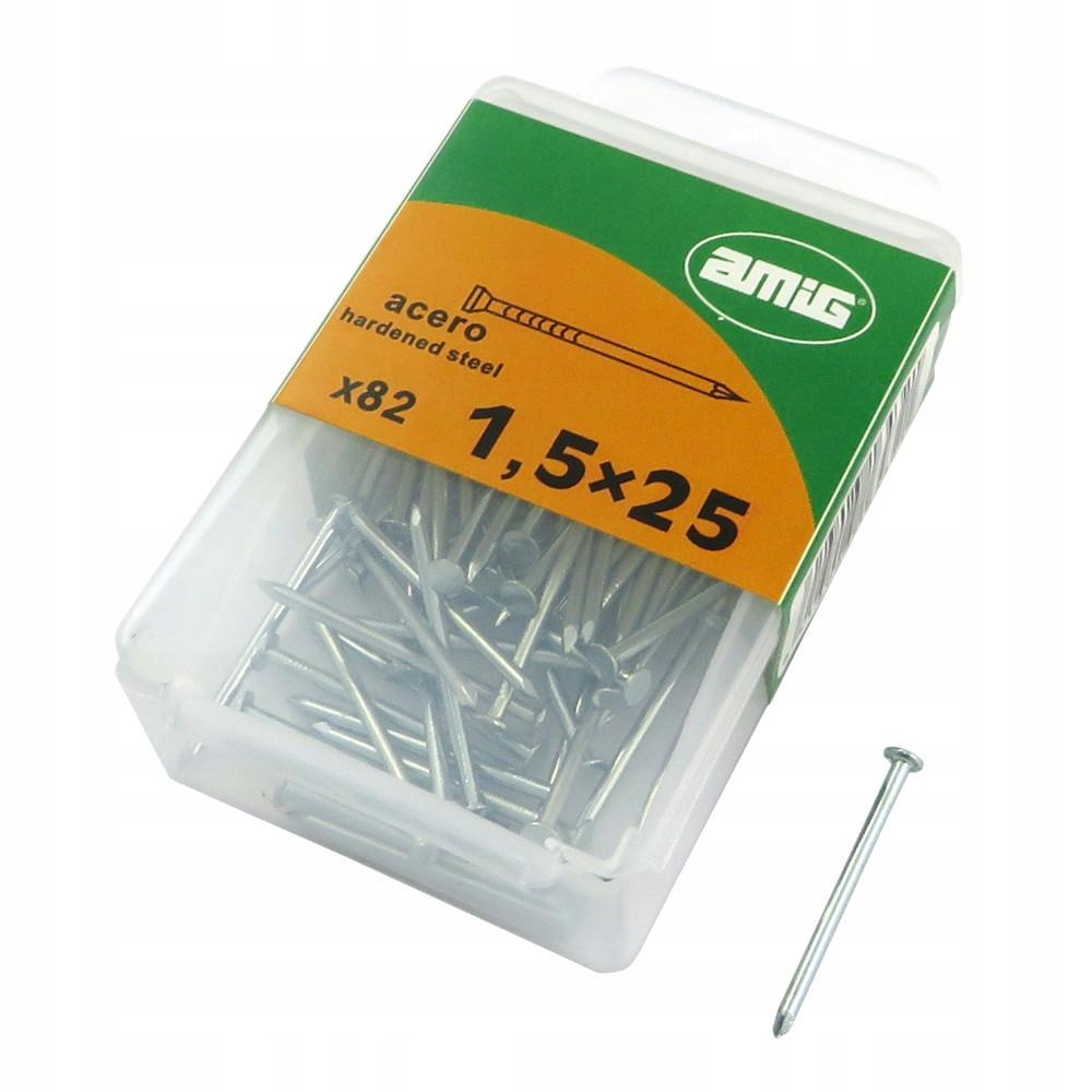 

Gwoździe małe Gwoździki Stalowe 1,5x25mm 82 sztuki