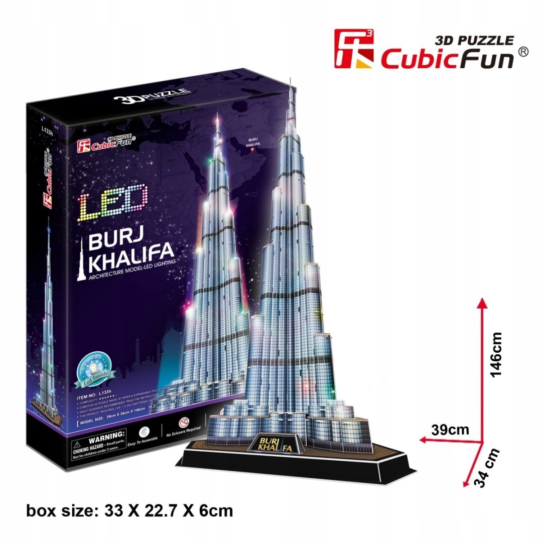 CUBIC FUN PUZZLE 3D LED BURJ KHALIFA 136 ELEMENTÓW - L133H Kolekcja inna