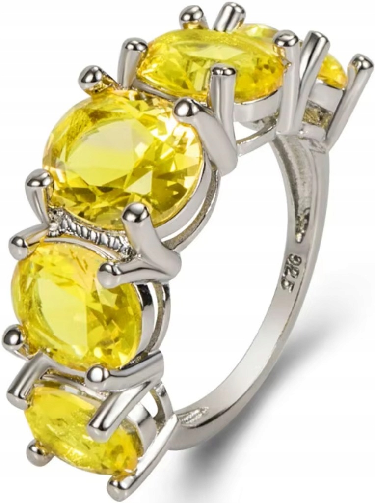 Stříbrný Prstýnek s 5 velkými žlutými oválnými kameny Elegantní