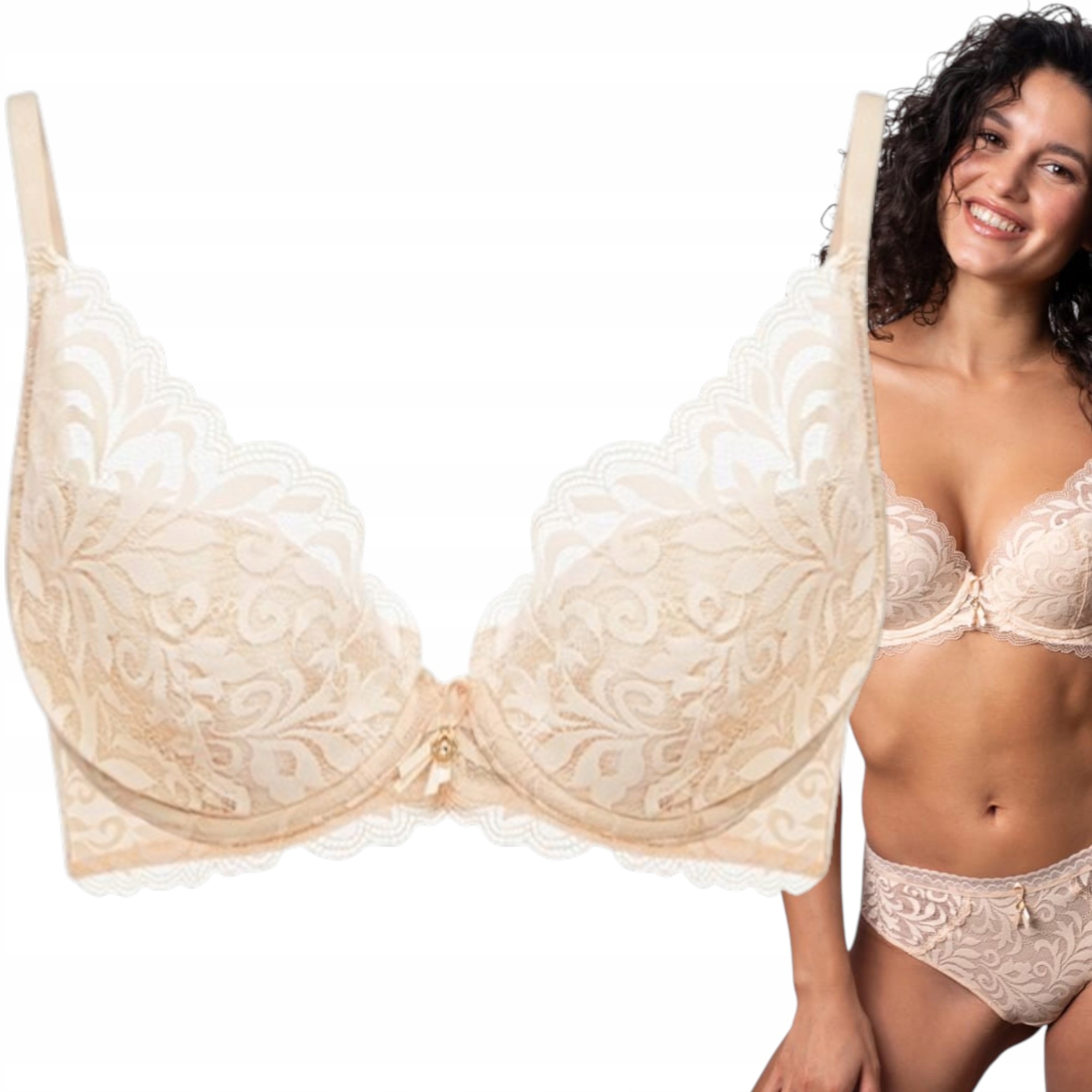 Podprsenka Agio DB-9316 push-up krajková braletka béžová D 80