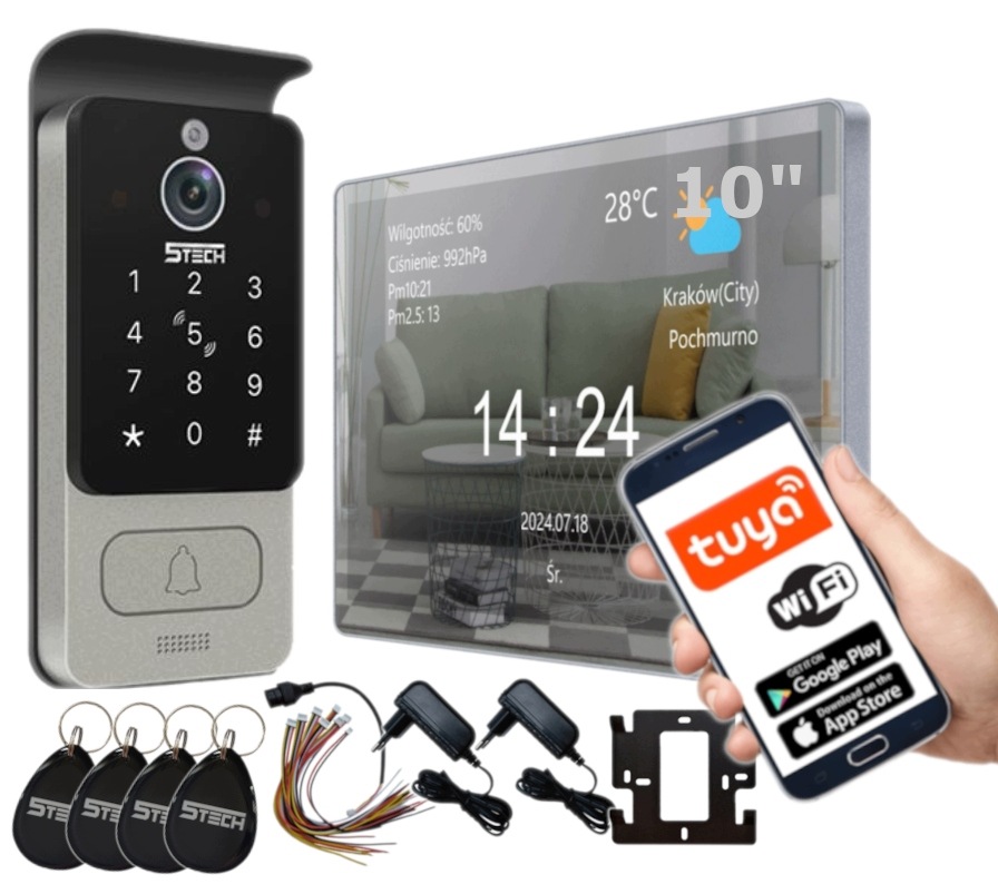 Wideodomofon WiFi 5Tech FullHD Furtka Brama Czytnik Mifare Szyfrator Apka