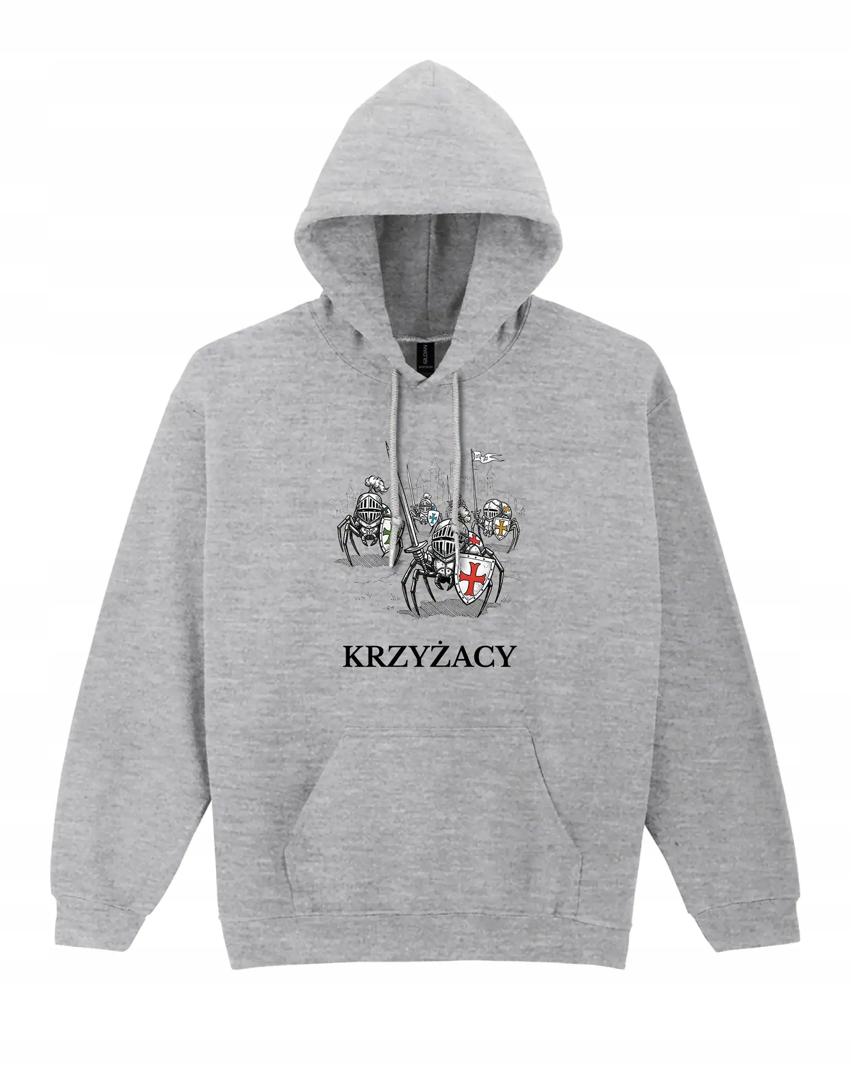 Mikina s kapucí Křižácký historický humor Pavouci Rytíři Šedá XXL