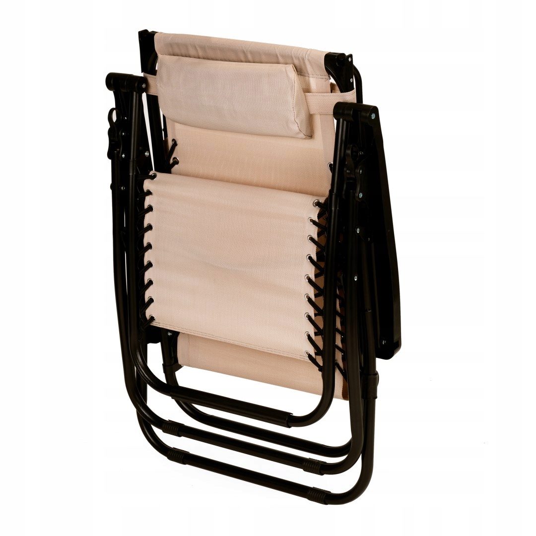 LEŻAK FOTEL OGRODOWY PLAŻOWY SKŁADANY KRZESŁO Z ZAGŁÓWKIEM DASZEK BEŻOWY Styl nowoczesny
