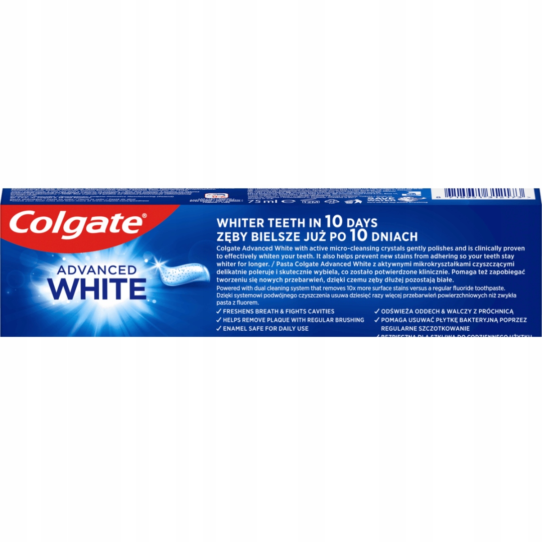 Pasta Do Zębów Colgate Advanced White Przywraca Naturalną BIEL 75 ml x 5 Wielkość Produkt pełnowymiarowy