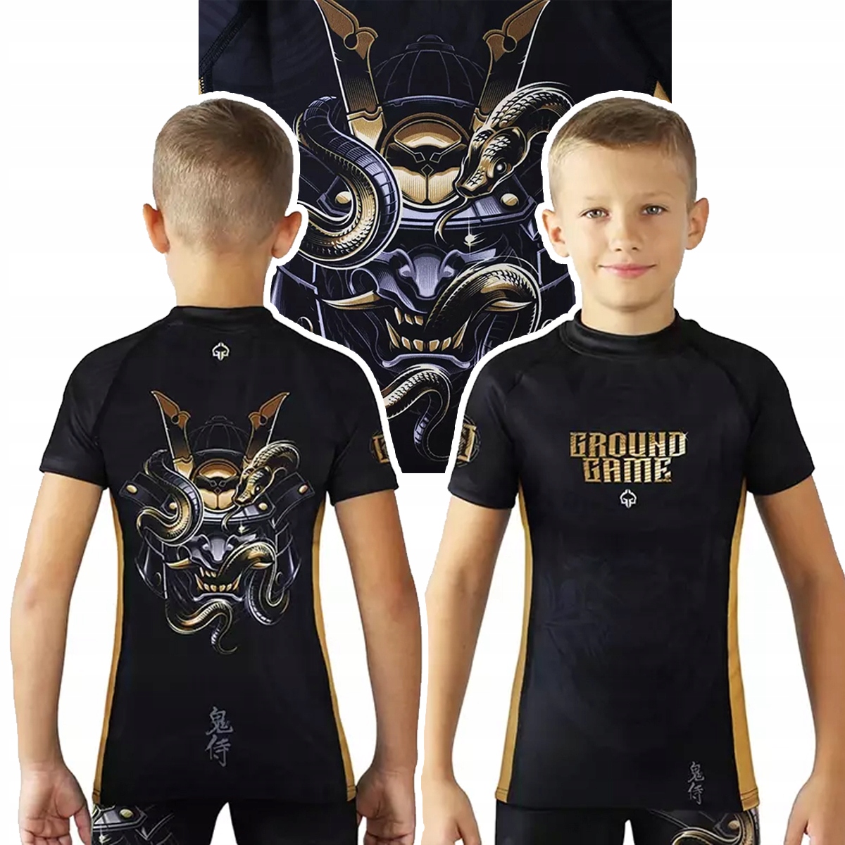 Rashguard dziecięcy z krótkim rękawem Oni Samurai Czarny r. 134 cm