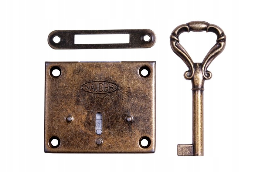 

Zamek meblowy nakładany 30 patyna klucz Retro