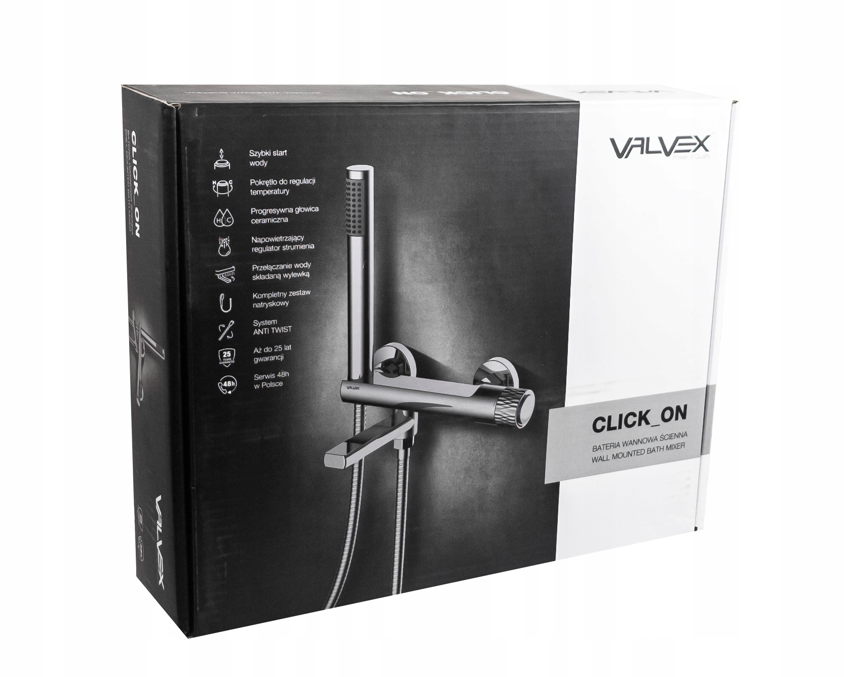 BATERIA WANNOWA PRYSZNICOWA ŚCIENNA Z MIESZACZEM VALVEX POLSKA DECOR CHROM Typ montażu ścienna