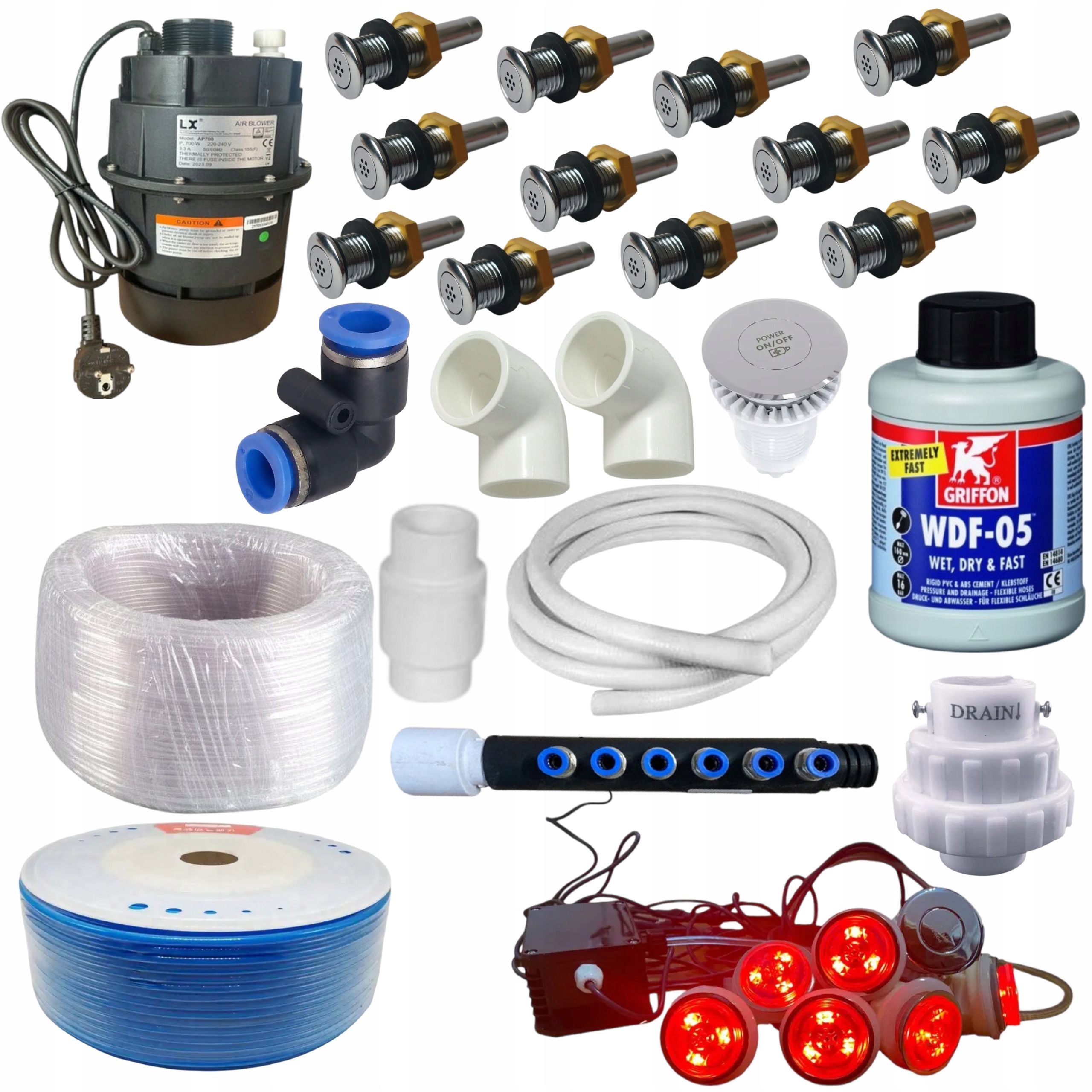 Aeromasážní sada pro vzduchovou masáž Jacuzi Bali 700W 18 trysek včetně 6LED