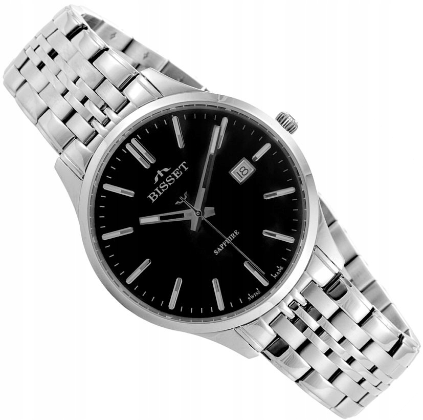Švýcarské Pánské Hodinky Bisset BSDF38 Elegantní Ocelové Černé S Datem