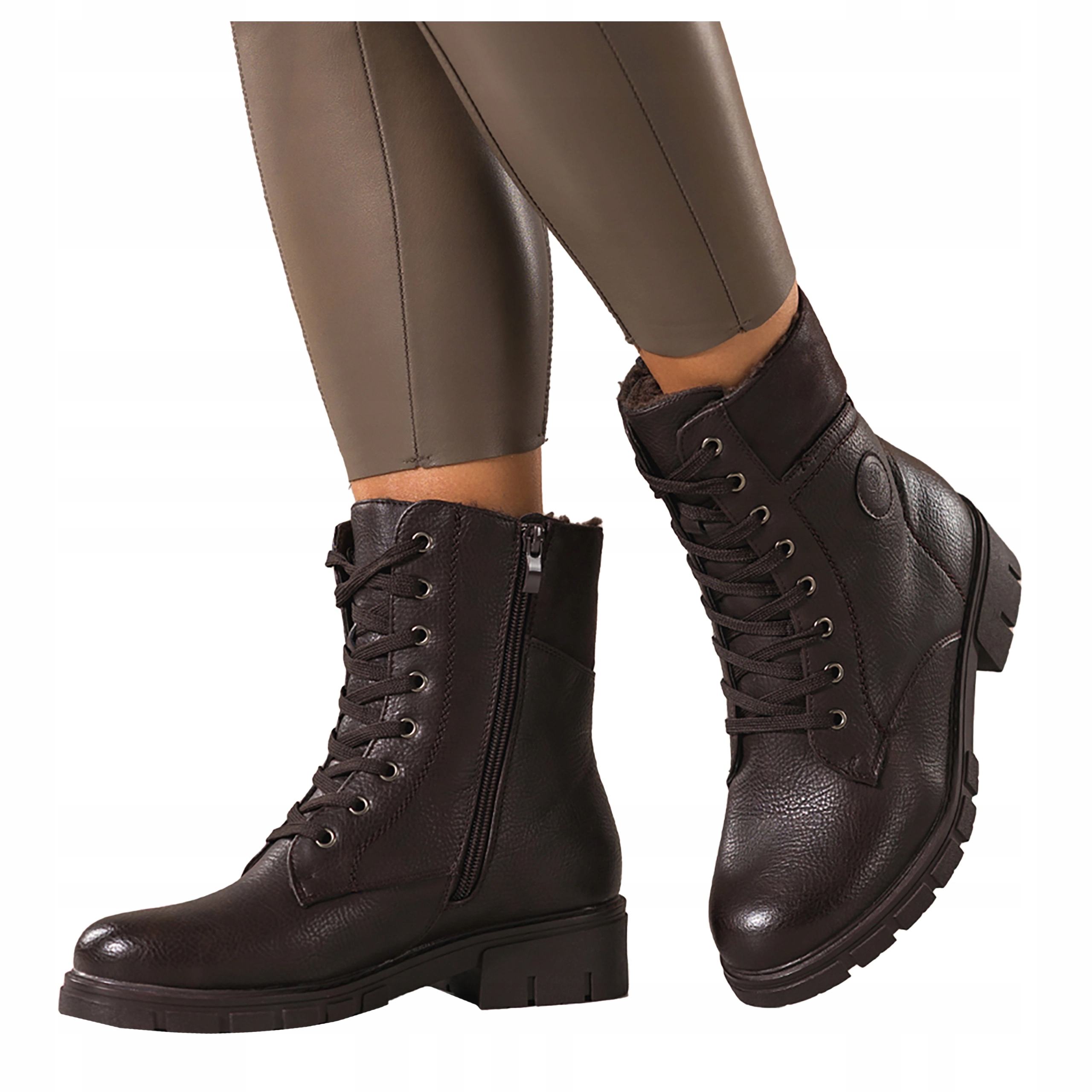 Kotníkové Boty Čokoládové Dámské Platforma Ozdobné Šněrovací prošití vel. 37