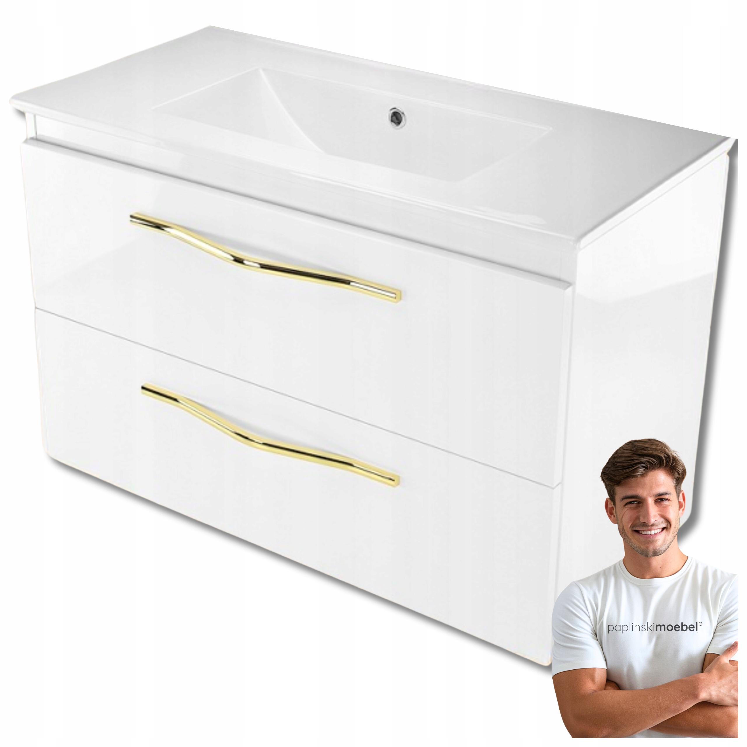 Kvalitní závěsná koupelnová skříňka se zlatými úchyty 80 cm