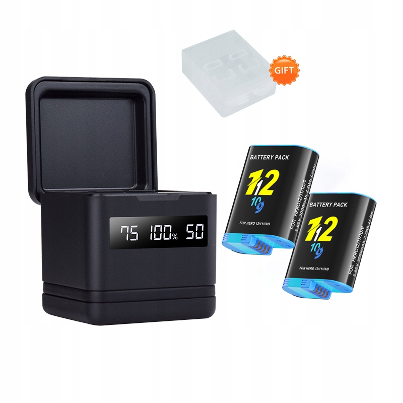 2x Dobíjecí Baterie pro GoPro Hero 9, 10, 11, 12 LCD Nabíječka se 3 Sloty
