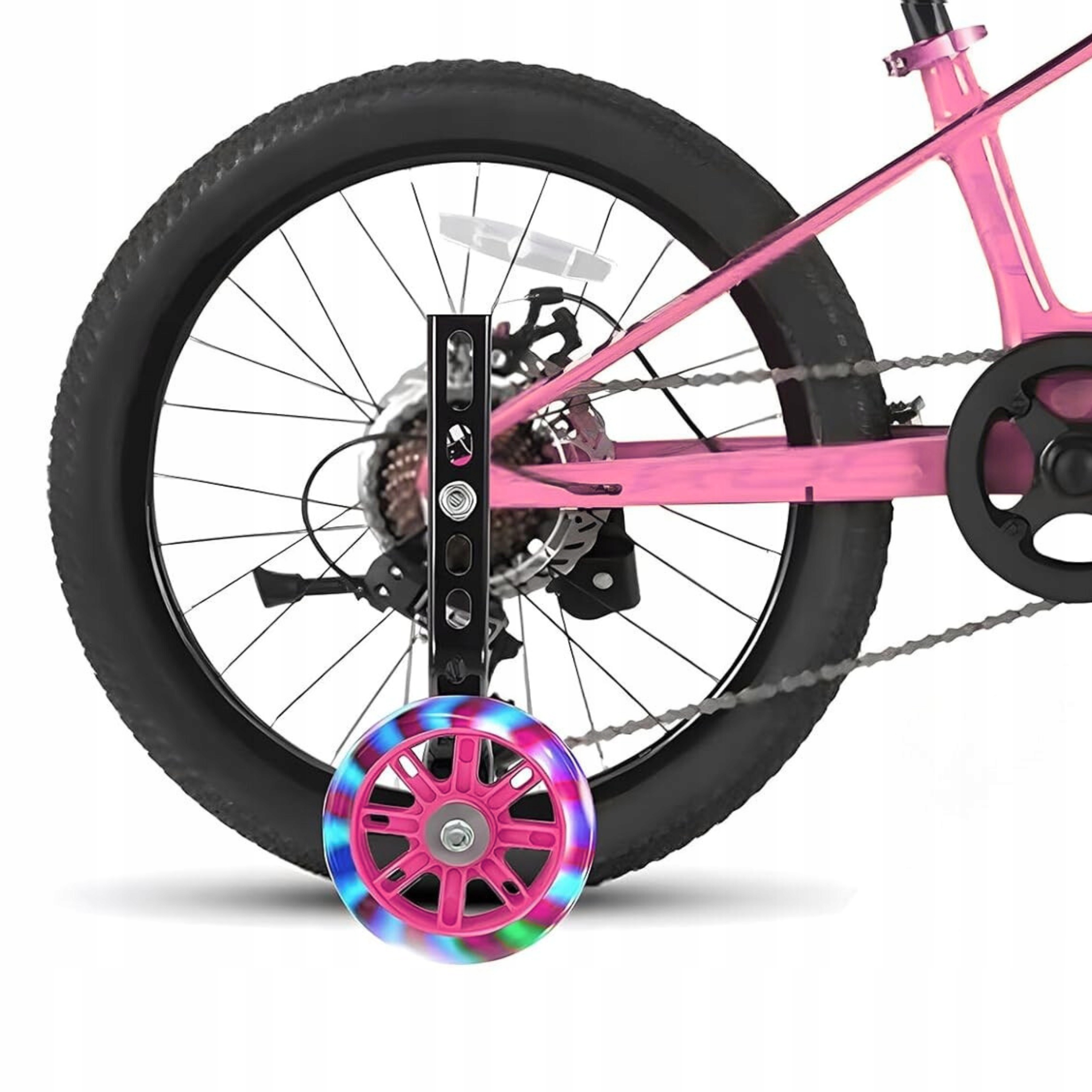 KÓŁKA BOCZNE PODPOROWE DO ROWERU KOLOROWE ŚWIECĄCE RÓŻOWE LED CHWYTY 12-20" Rozmiar 20"