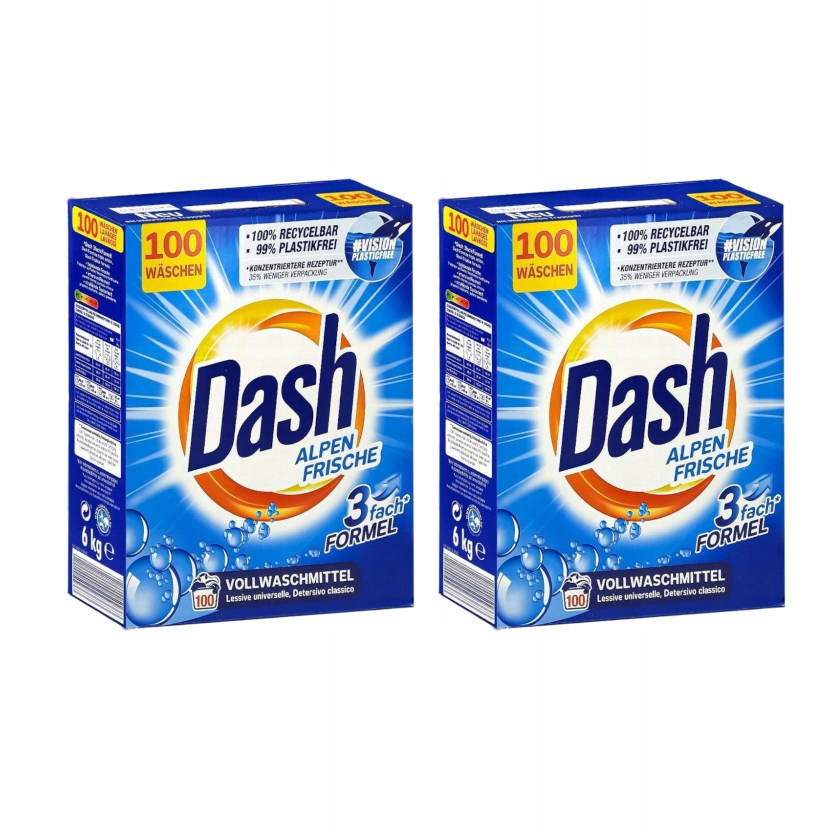 Levně 2x Prací prášek Dash Alpen Frische 100 praní 6 kg