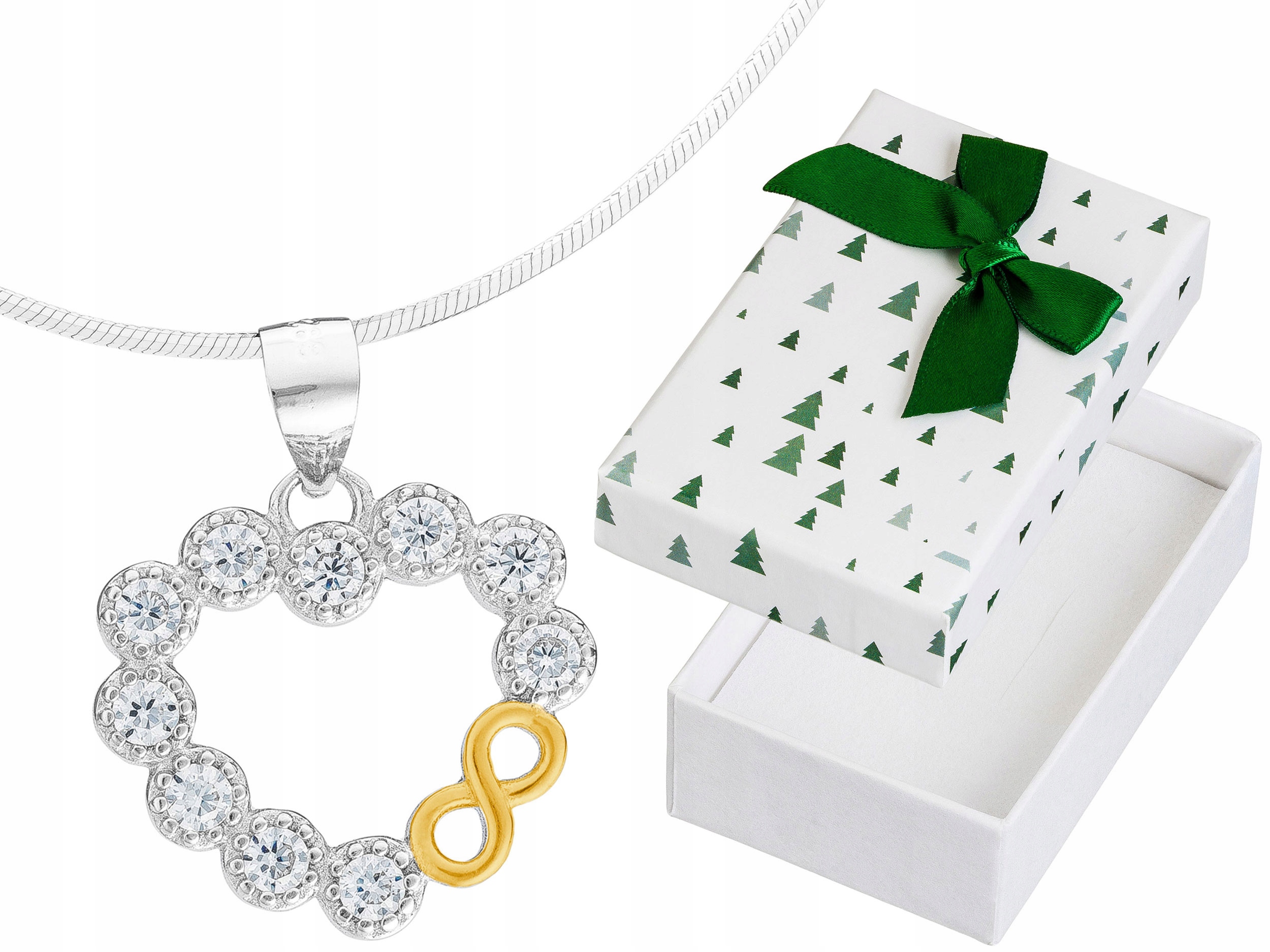 Krátký Stříbrný Dámský Náhrdelník Srdce se Zirkony Nekonečno Choker 35