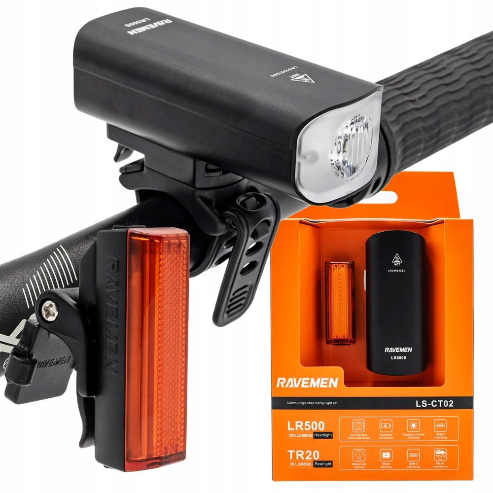 Sada světel Ravemen LS-CT02 (LR500S+TR20), 500 lm 20 lm
