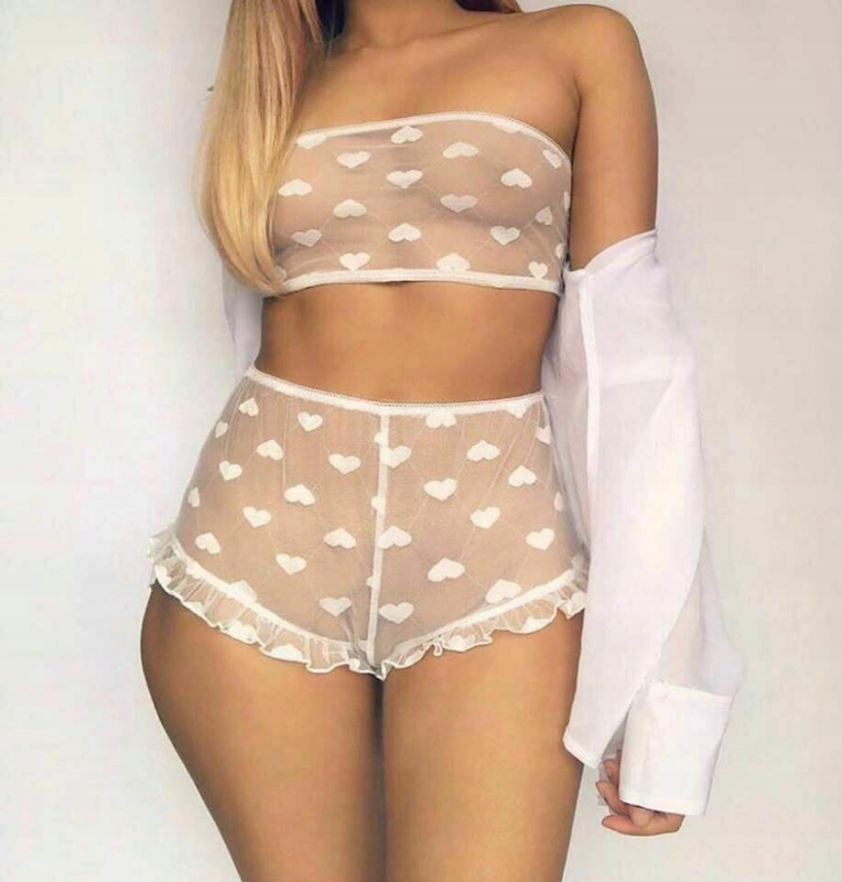 SEXY KOMPLET BIELIZNA NOCNA KORONKA TOP SPODENKI Rękaw na ramiączkach