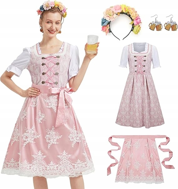 Dámské Šaty Na Oktoberfest 4-DÍLNÉ Kostým Lidový Cosplay Vel L