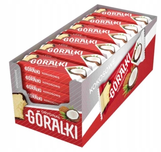Levně 36x 45g oplatky Góralki s kokosovou náplní, kartonová tyčinka