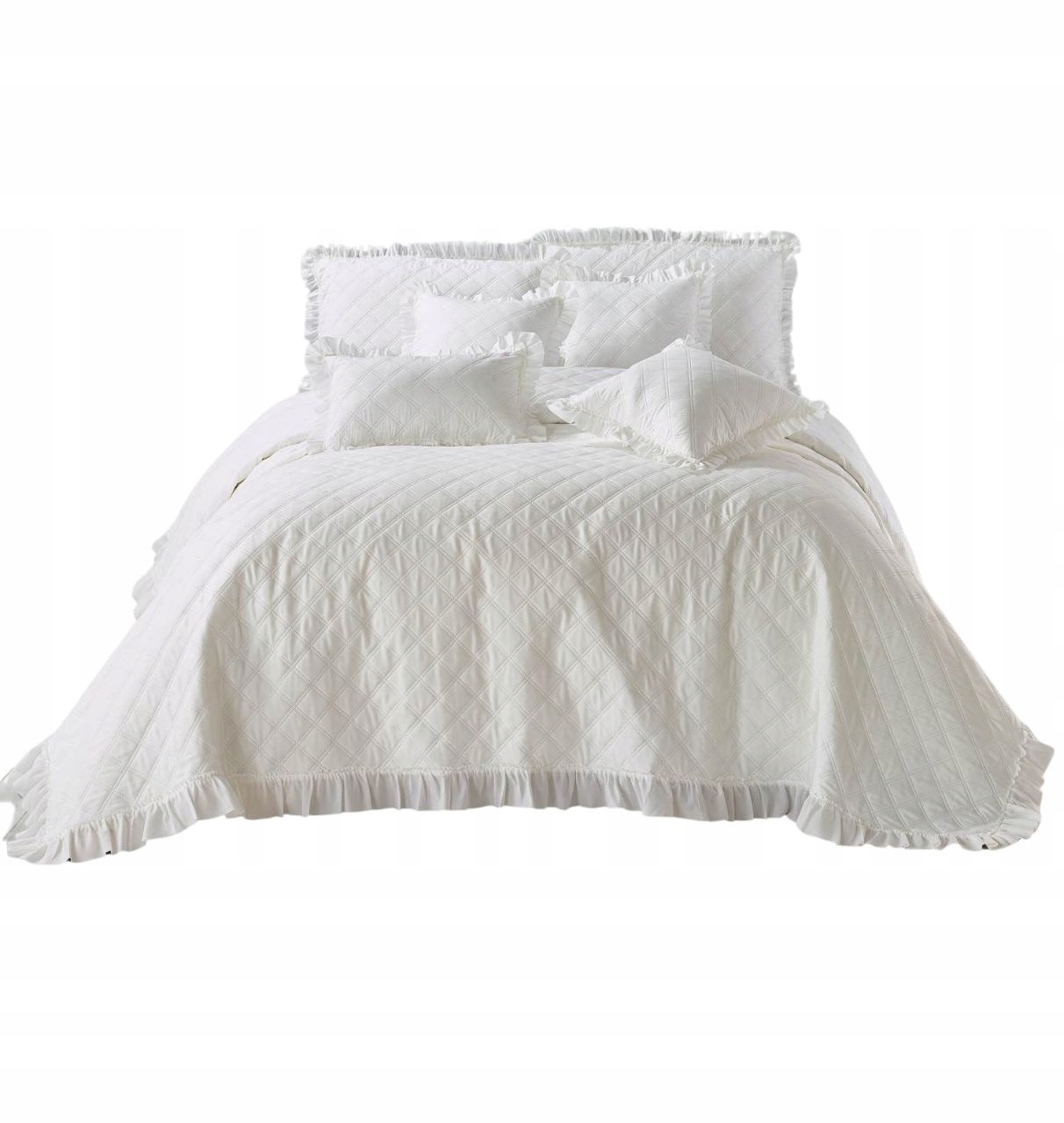 Dekorativní přehoz Ruffy 160x220 prošívaná s volánkem, bílý
